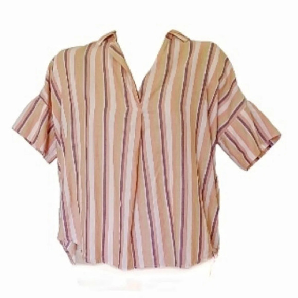Madewell Courier Button-Back Shirt in Rainbow Stripe - Picture 2 of 6